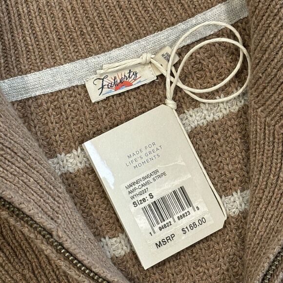 Faherty Women’s Sweater Size Small Mariner Sweater Carmel Brown Stripe Pullover - Picture 4 of 12